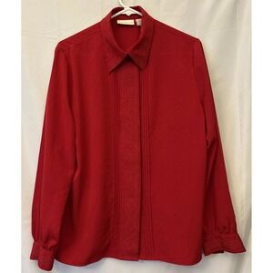 Vtg Jaclyn Smith Women's 12 Vibrant Red Embroidered Pleated L/S Button up Blouse